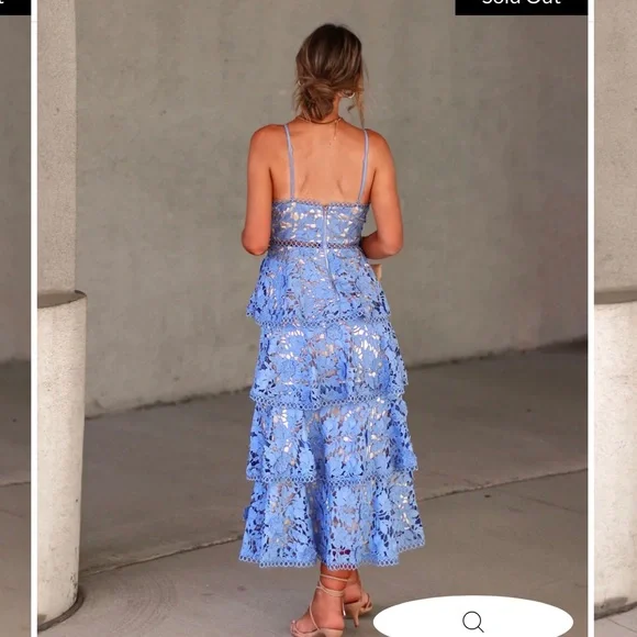Vici Crochet Floral Tiered Midi Dress - Dusty Blue - Picture 3 of 5